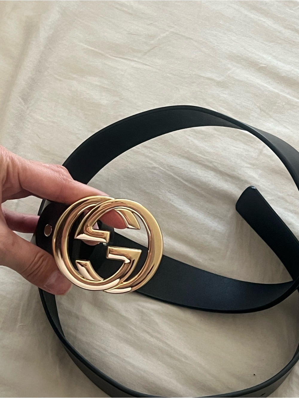 Gucci Black Leather Belt with Gold Interlocking G Buckle